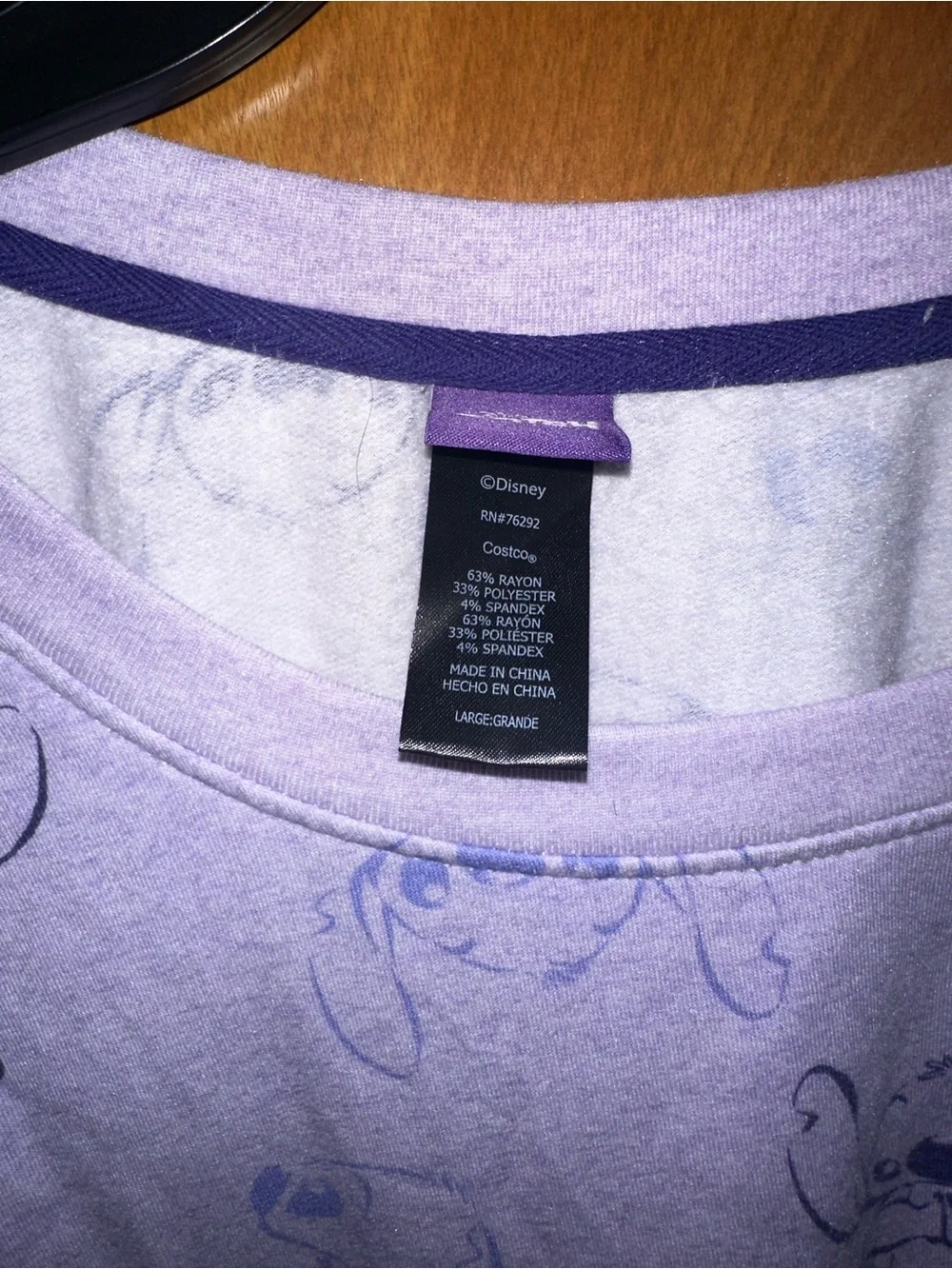 Disney Stitch Light Purple Long Sleeve Sleepwear Pajama Crewneck Top - Picture 3 of 5